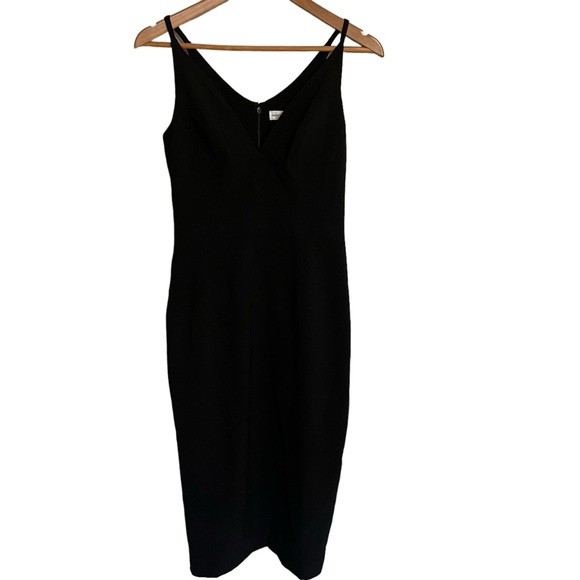 DRESS THE POPULATION Women’s Black Plunging Sleeveless Fitted Midi Sheath Size S - Picture 2 of 5